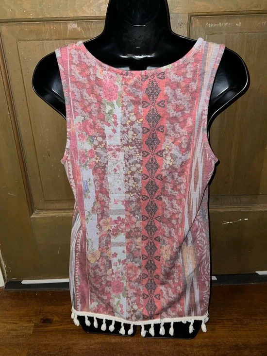 12 Pm By Mon Pink Red Blue Americana Stripe Tassel Sleeveless Tank Top Size S - Picture 3 of 8